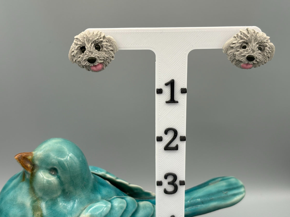 Grey Shihtzu Dog Stud Earrings - handcrafted polymer clay earrings by Lakeside Clay