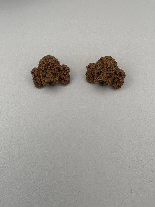 Brown Poodles Stud Earrings - handcrafted polymer clay earrings by Lakeside Clay