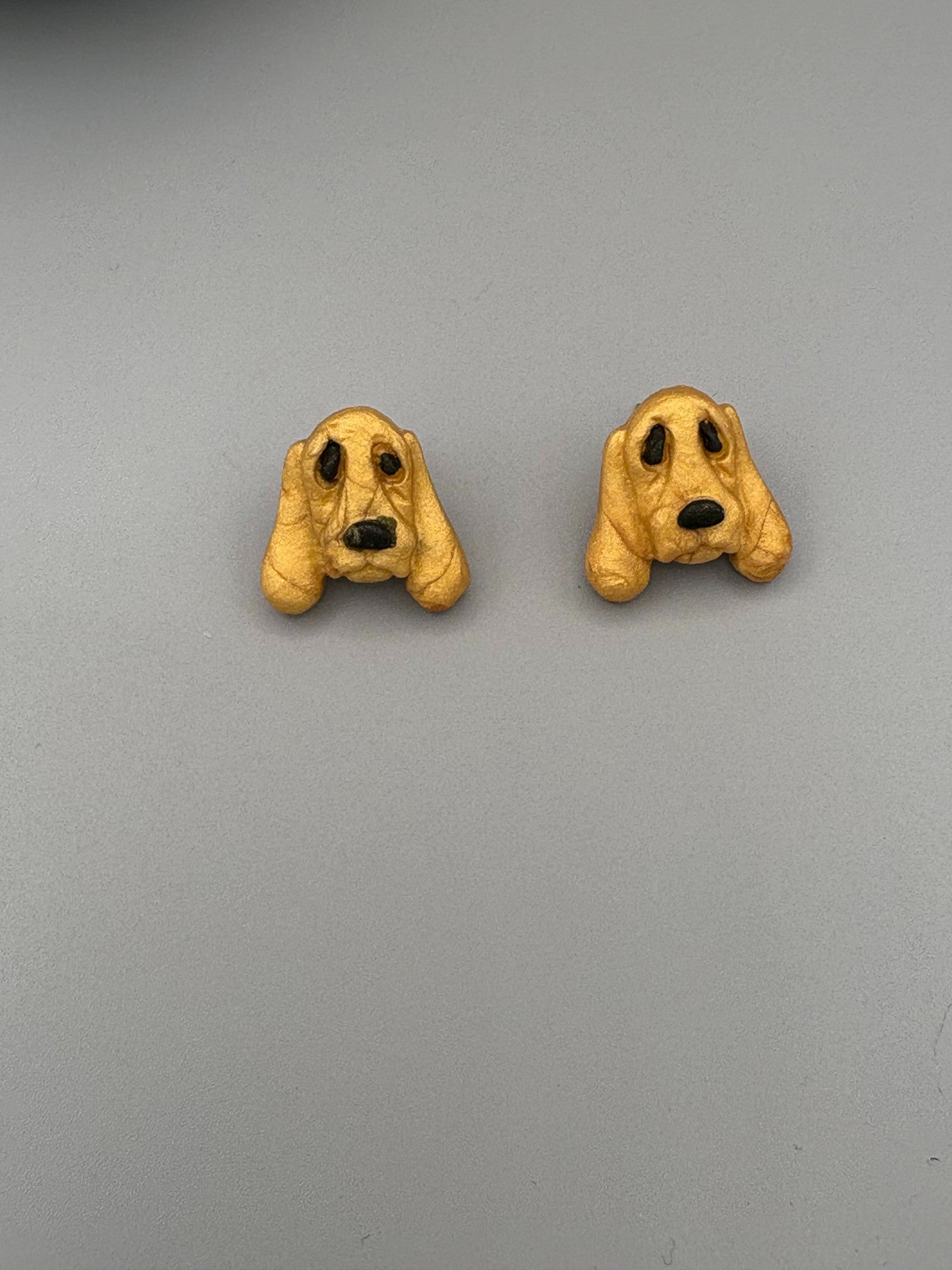 Gold Hound Dog Stud Earrings - handcrafted polymer clay earrings by Lakeside Clay