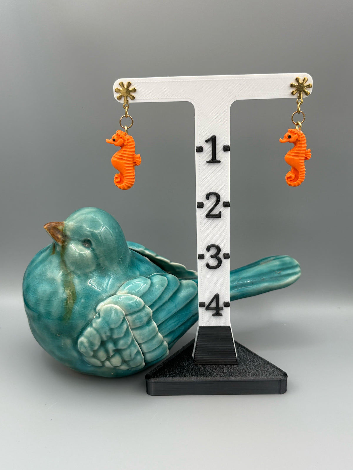 Orange Seahorse Dangle Earrings - handcrafted polymer clay earrings by Lakeside Clay