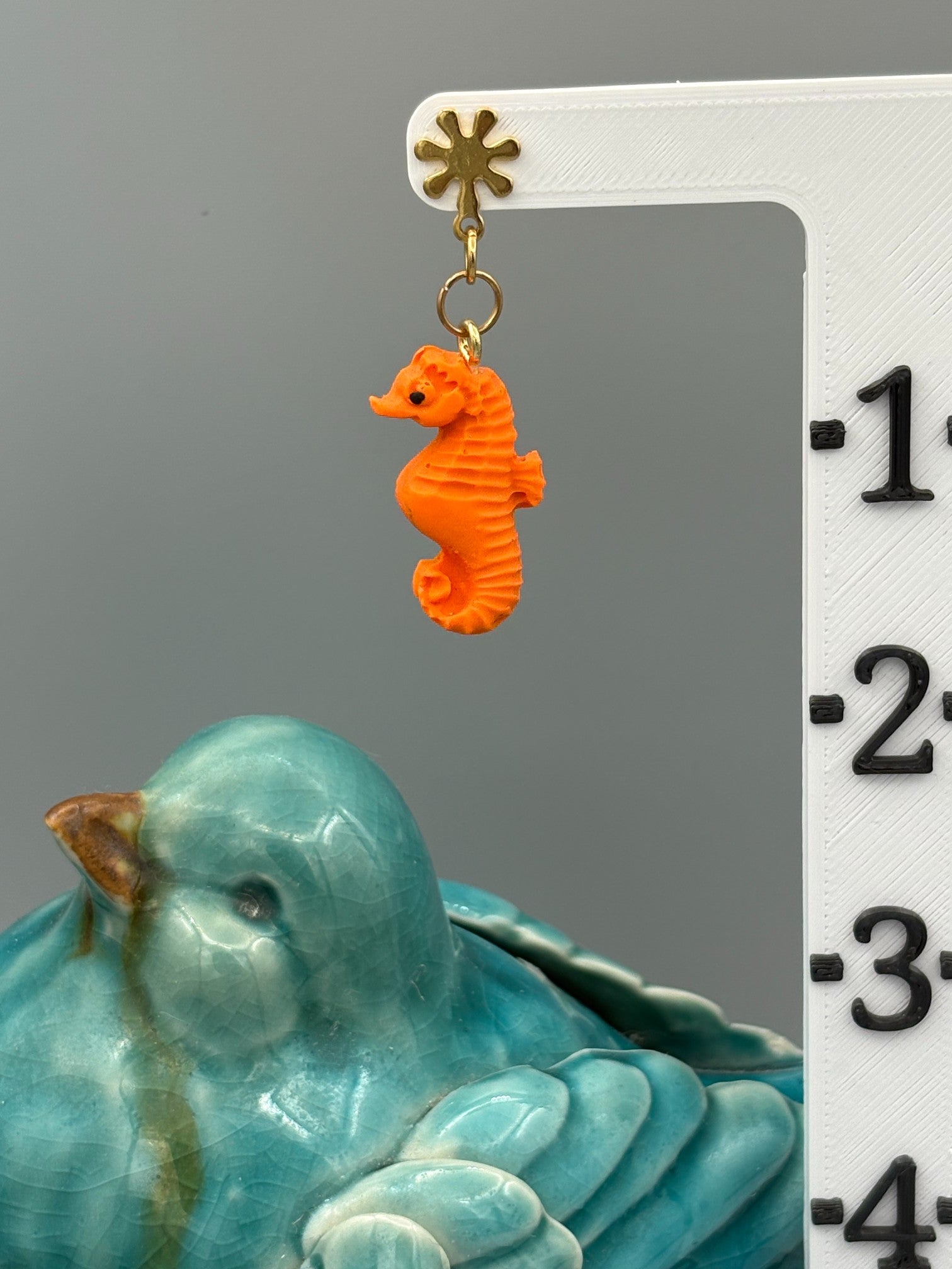 Orange Seahorse Dangle Earrings - handcrafted polymer clay earrings by Lakeside Clay