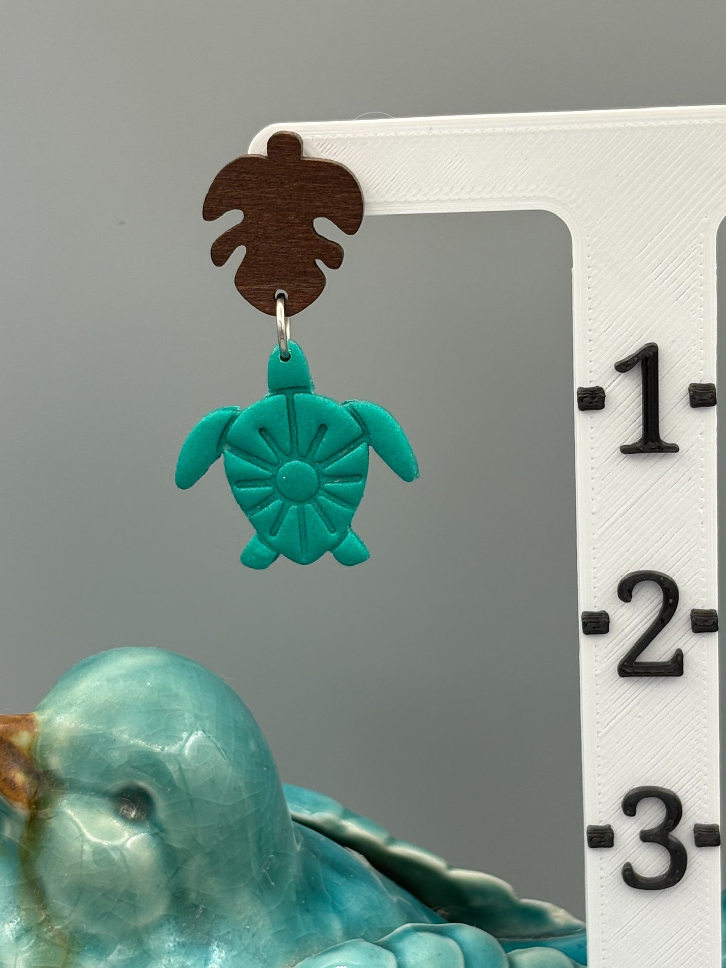 Turtle Dangle Earrings - handcrafted polymer clay earrings by Lakeside Clay