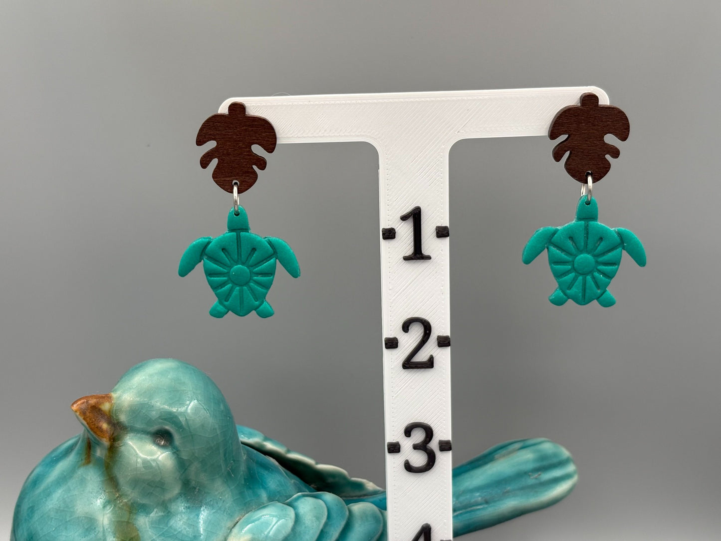 Turtle Dangle Earrings - handcrafted polymer clay earrings by Lakeside Clay