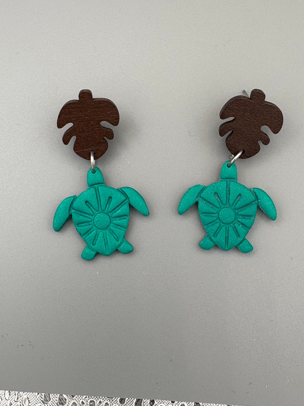 Turtle Dangle Earrings - handcrafted polymer clay earrings by Lakeside Clay