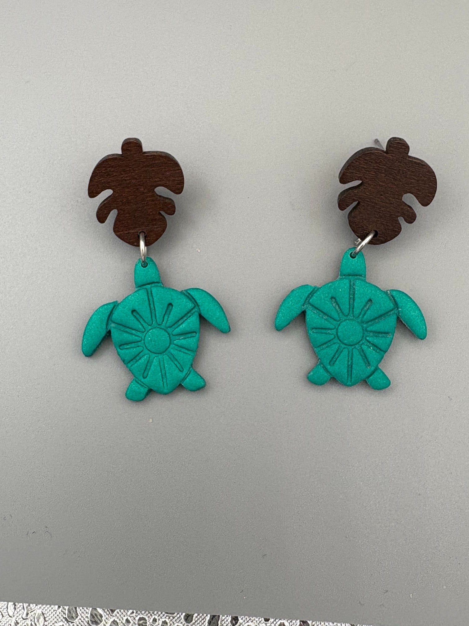 Turtle Dangle Earrings - handcrafted polymer clay earrings by Lakeside Clay