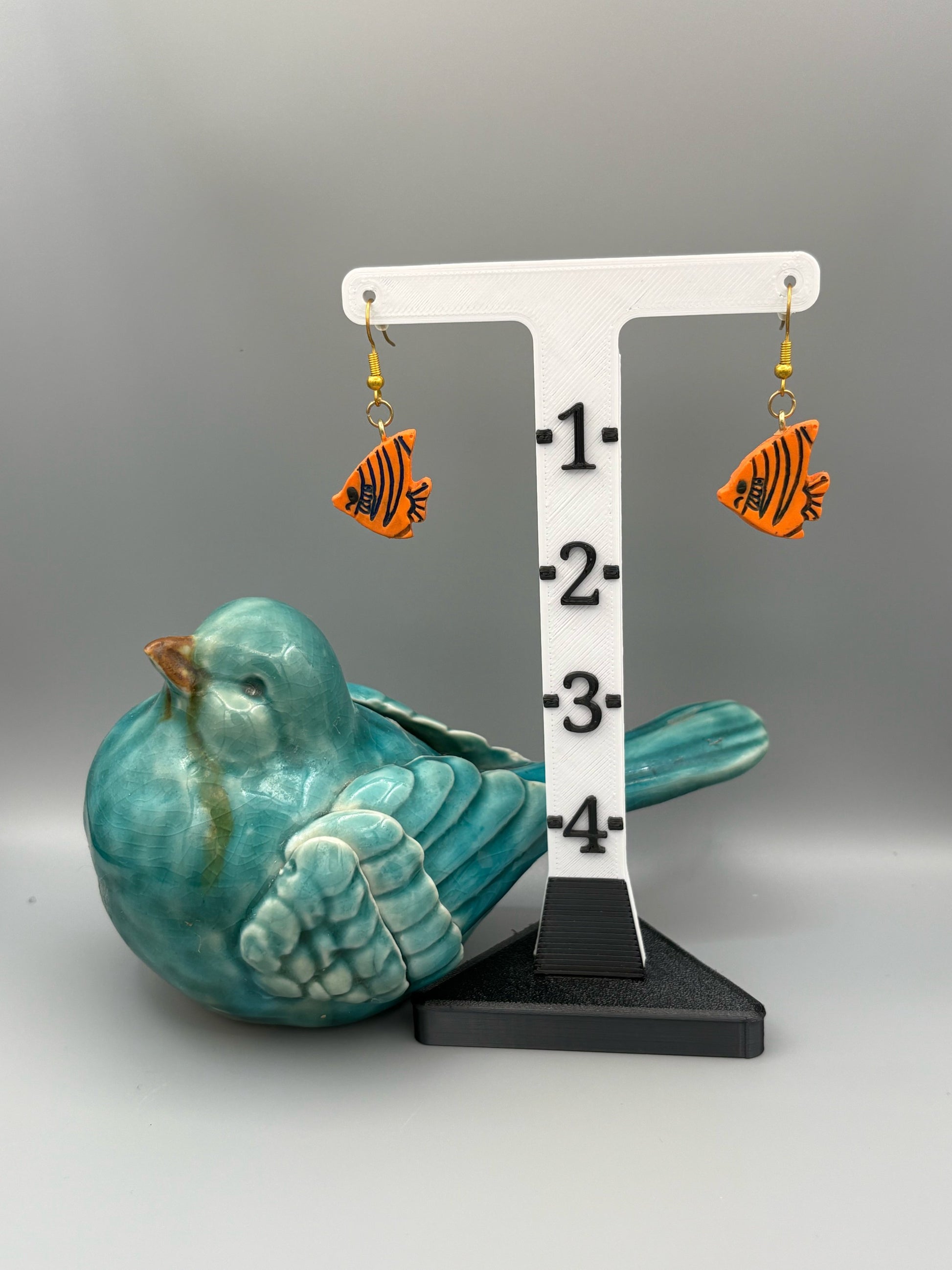 Orange Fish Dangle Earrings - handcrafted polymer clay earrings by Lakeside Clay