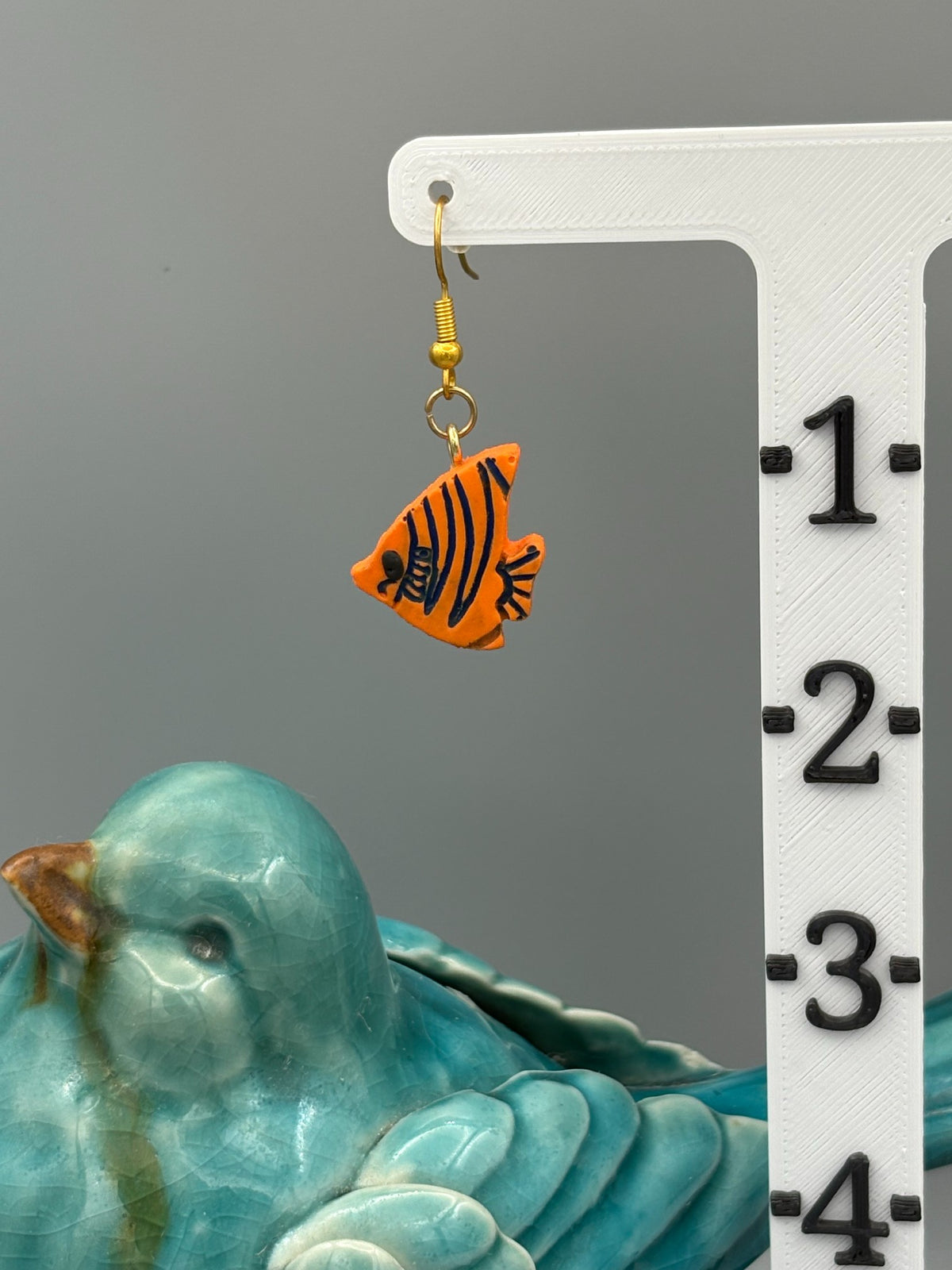Orange Fish Dangle Earrings - handcrafted polymer clay earrings by Lakeside Clay