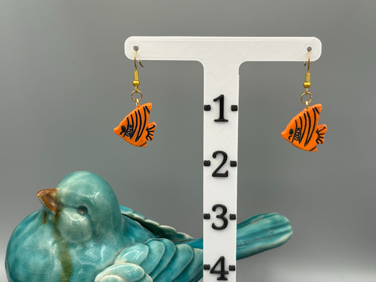 Orange Fish Dangle Earrings - handcrafted polymer clay earrings by Lakeside Clay