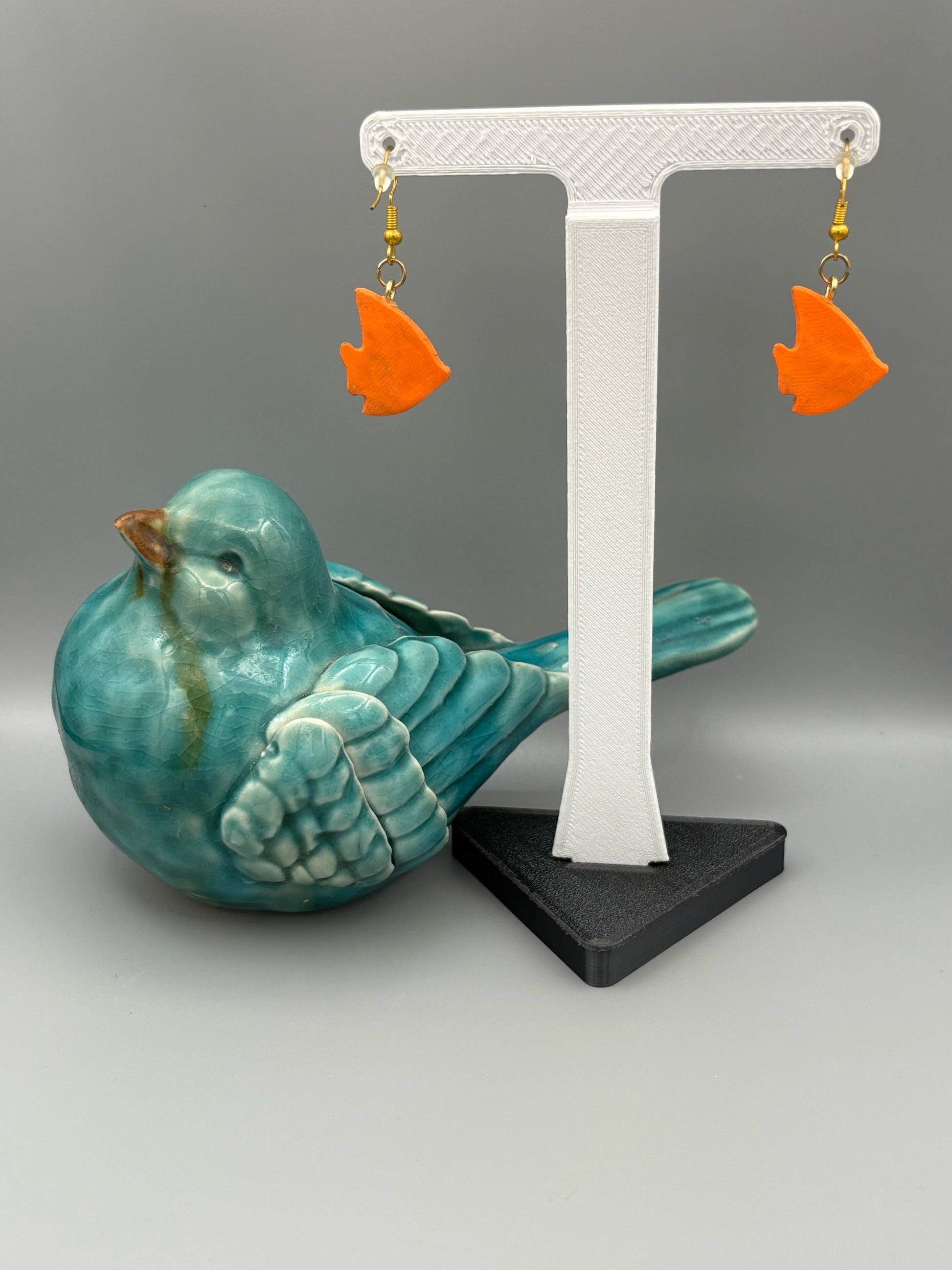Orange Fish Dangle Earrings - handcrafted polymer clay earrings by Lakeside Clay