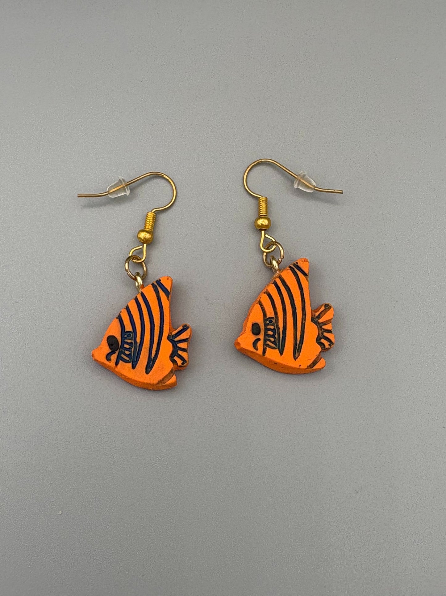 Orange Fish Dangle Earrings - handcrafted polymer clay earrings by Lakeside Clay
