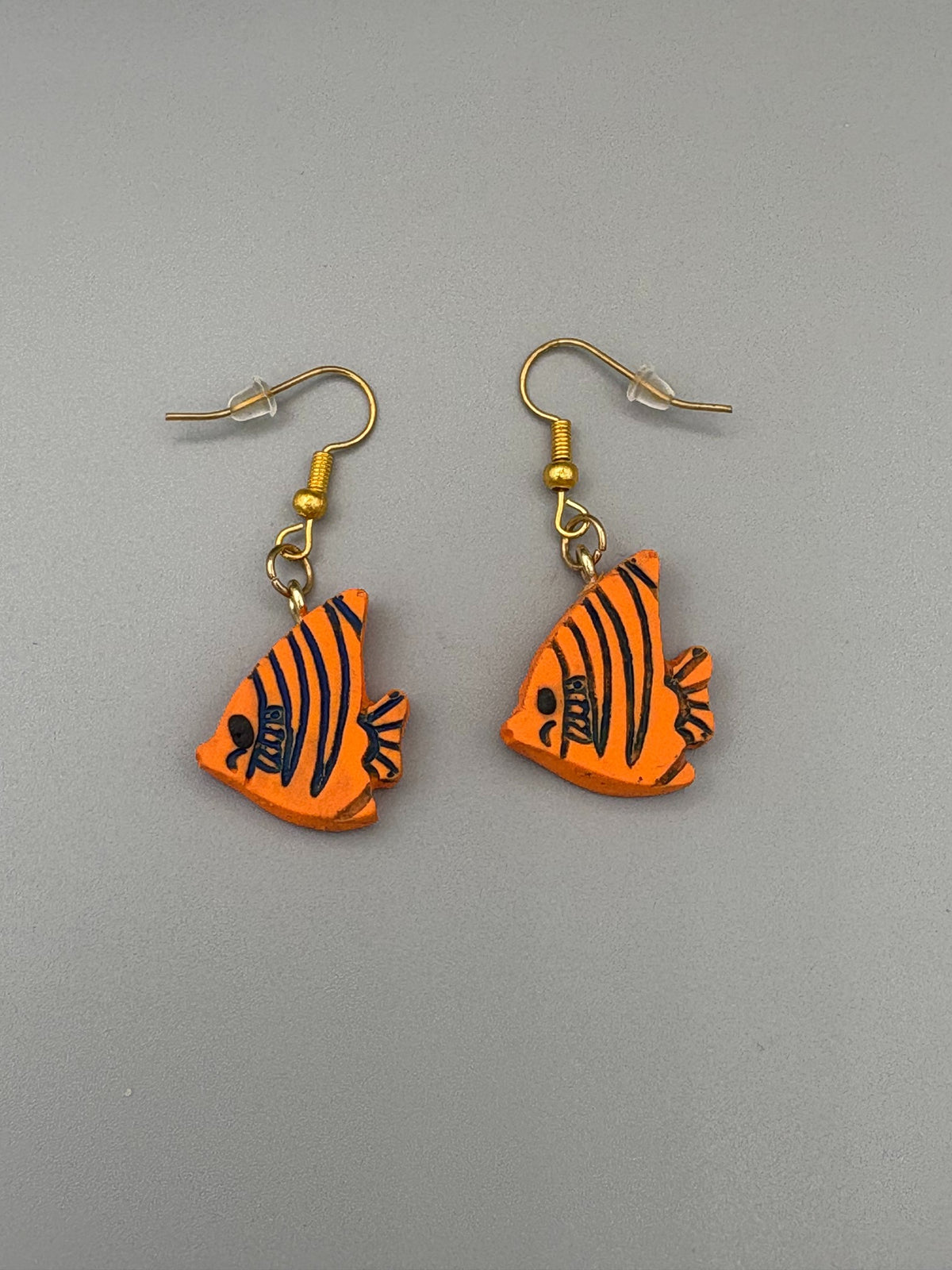 Orange Fish Dangle Earrings - handcrafted polymer clay earrings by Lakeside Clay