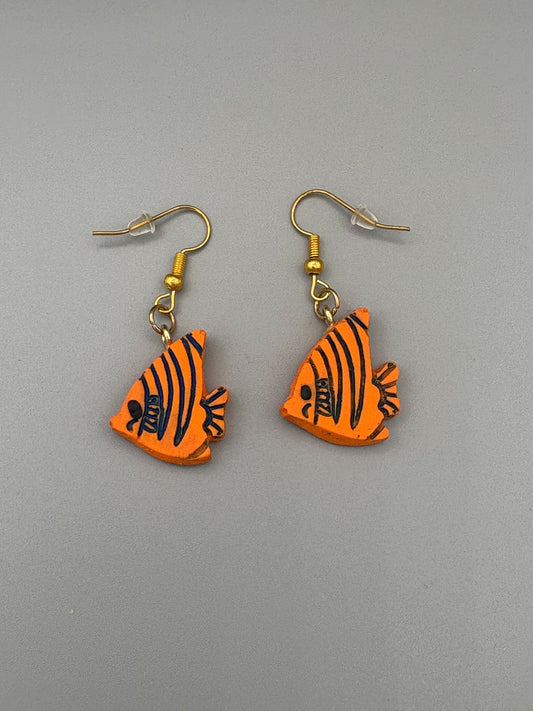 Orange Fish Dangle Earrings - handcrafted polymer clay earrings by Lakeside Clay