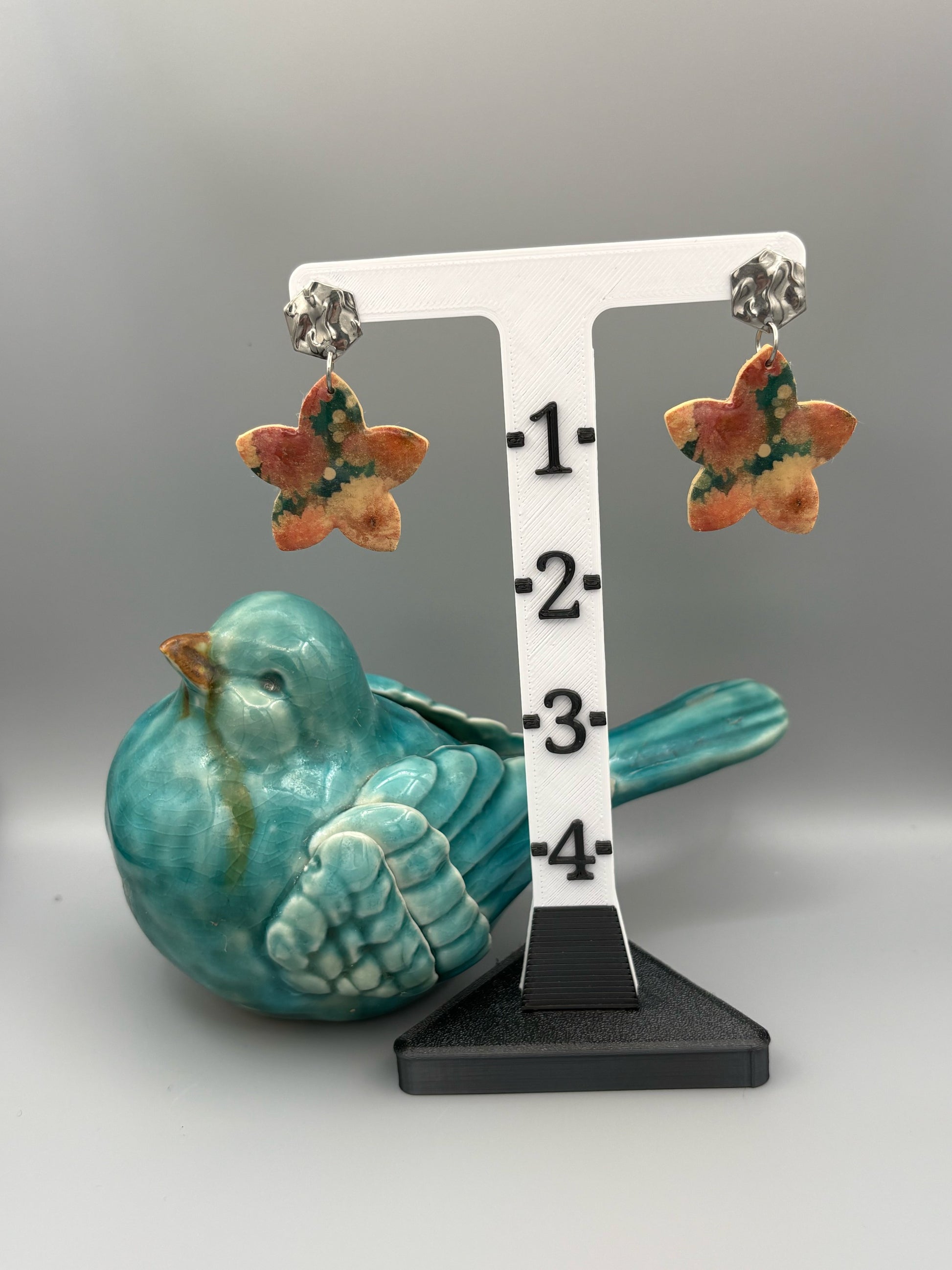 Flower Pattern Flower Dangle Earrings - handcrafted polymer clay earrings by Lakeside Clay