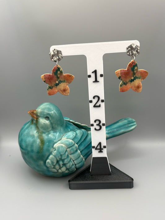 Flower Pattern Flower Dangle Earrings - handcrafted polymer clay earrings by Lakeside Clay