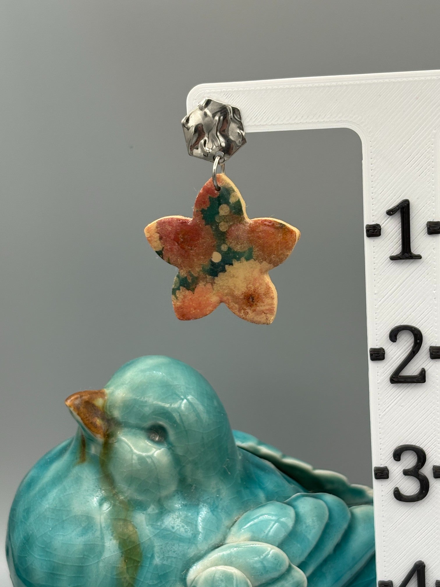 Flower Pattern Flower Dangle Earrings - handcrafted polymer clay earrings by Lakeside Clay