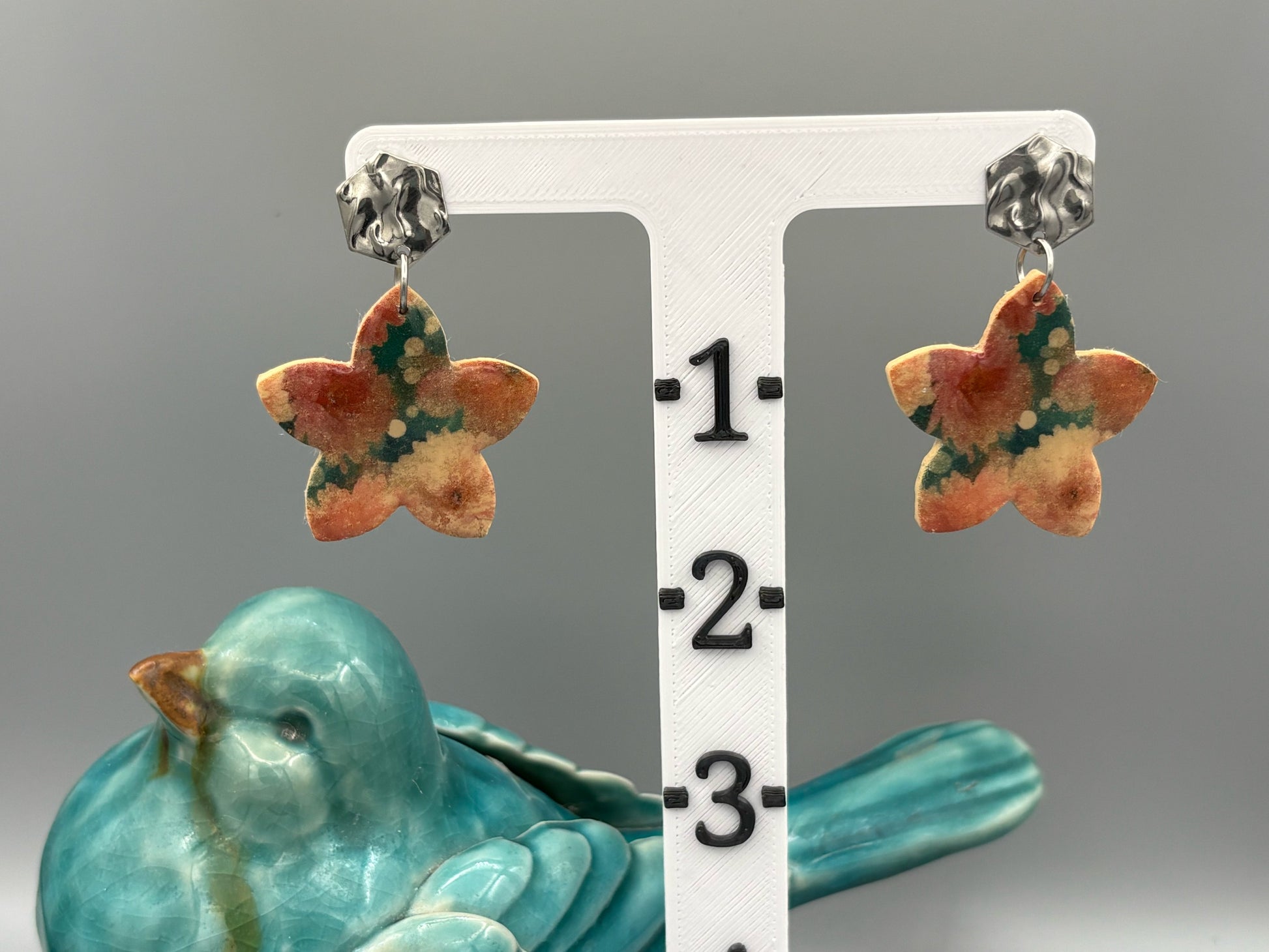 Flower Pattern Flower Dangle Earrings - handcrafted polymer clay earrings by Lakeside Clay