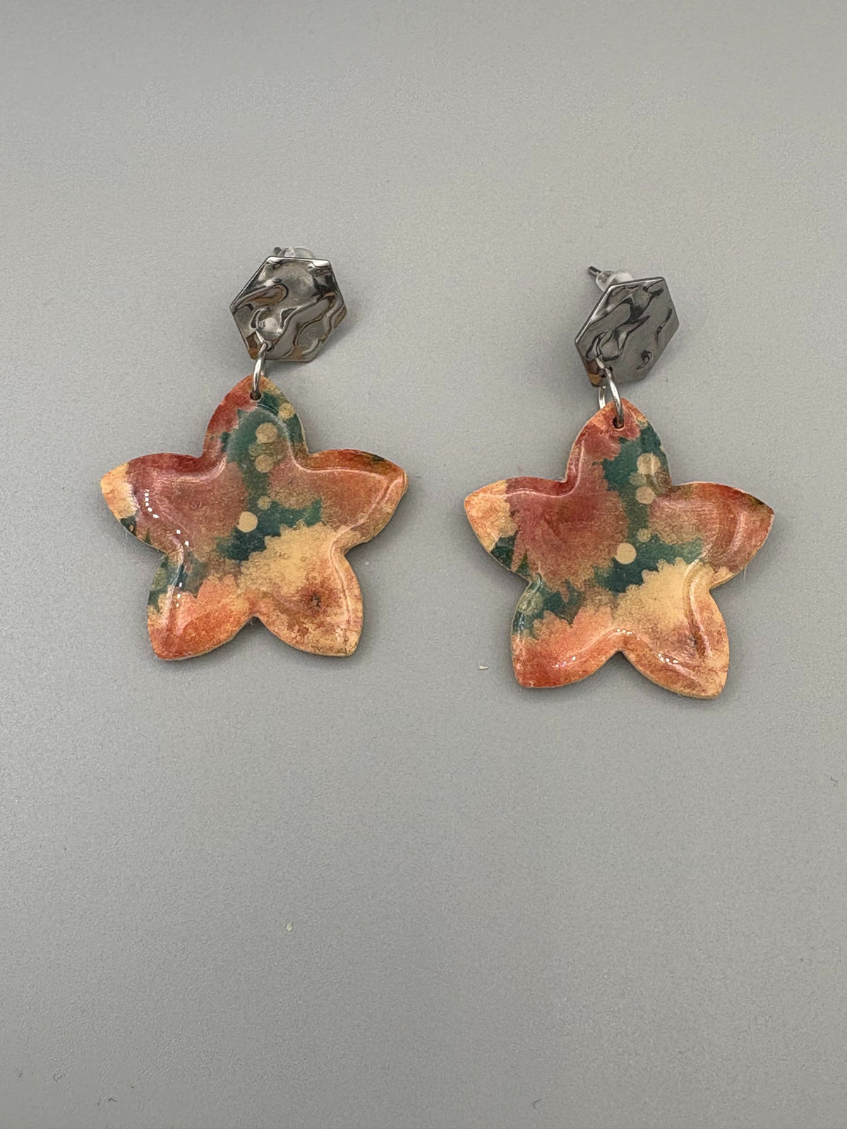 Flower Pattern Flower Dangle Earrings - handcrafted polymer clay earrings by Lakeside Clay