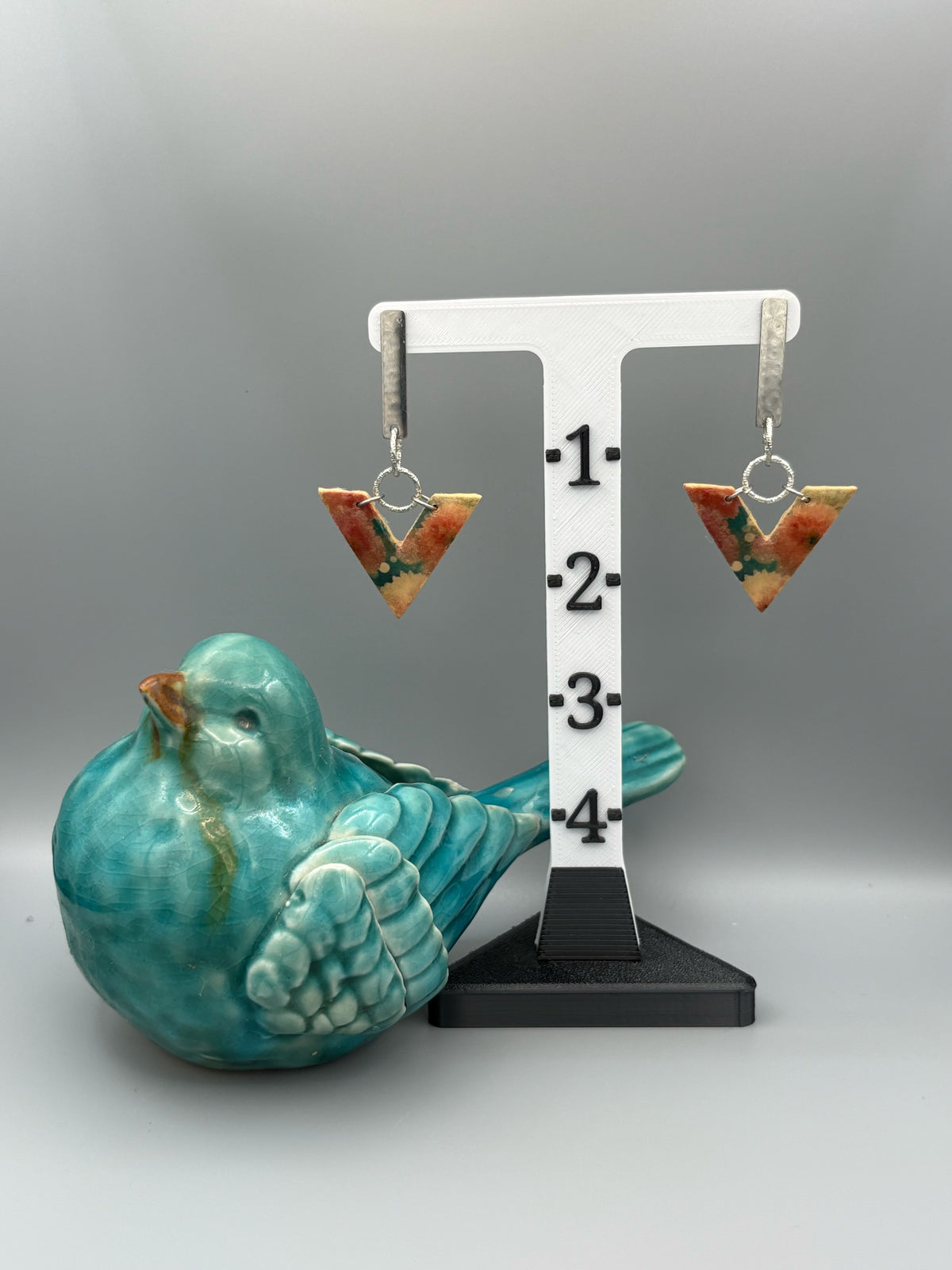 Flower Pattern V Dangle Earrings - handcrafted polymer clay earrings by Lakeside Clay