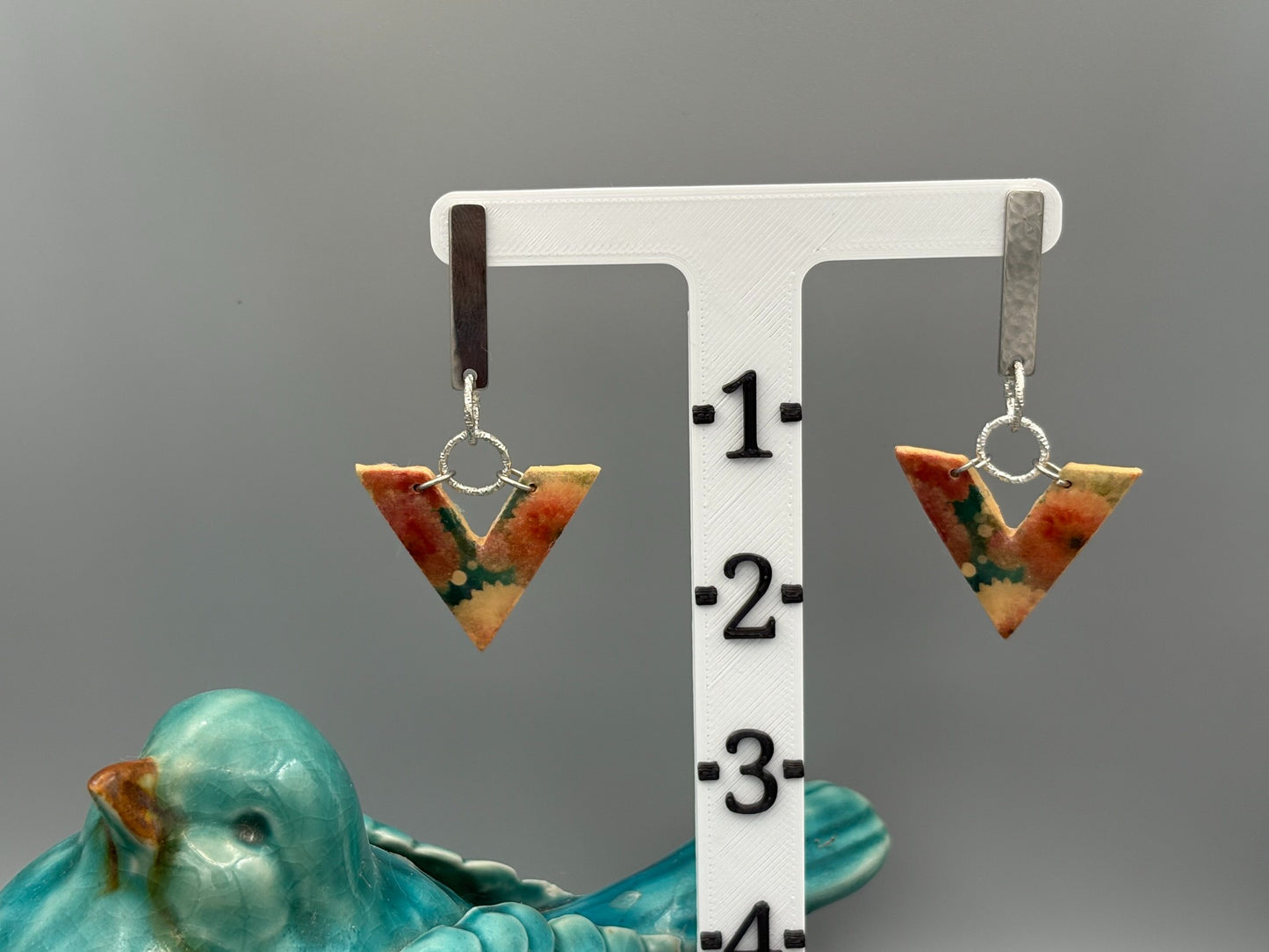Flower Pattern V Dangle Earrings - handcrafted polymer clay earrings by Lakeside Clay