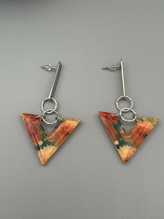 Flower Pattern V Dangle Earrings - handcrafted polymer clay earrings by Lakeside Clay