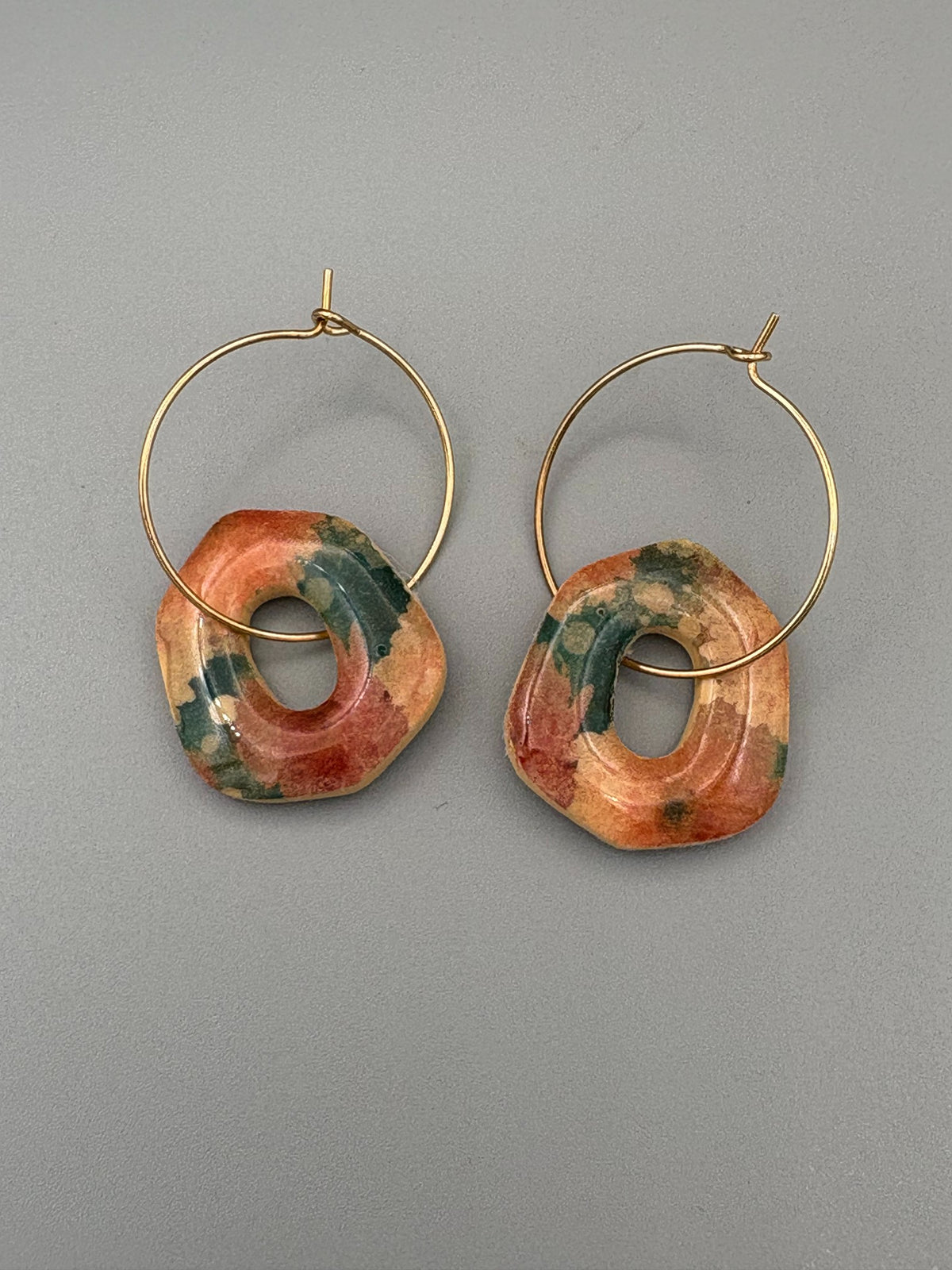 Flower Pattern Hoop Earrings - handcrafted polymer clay earrings by Lakeside Clay