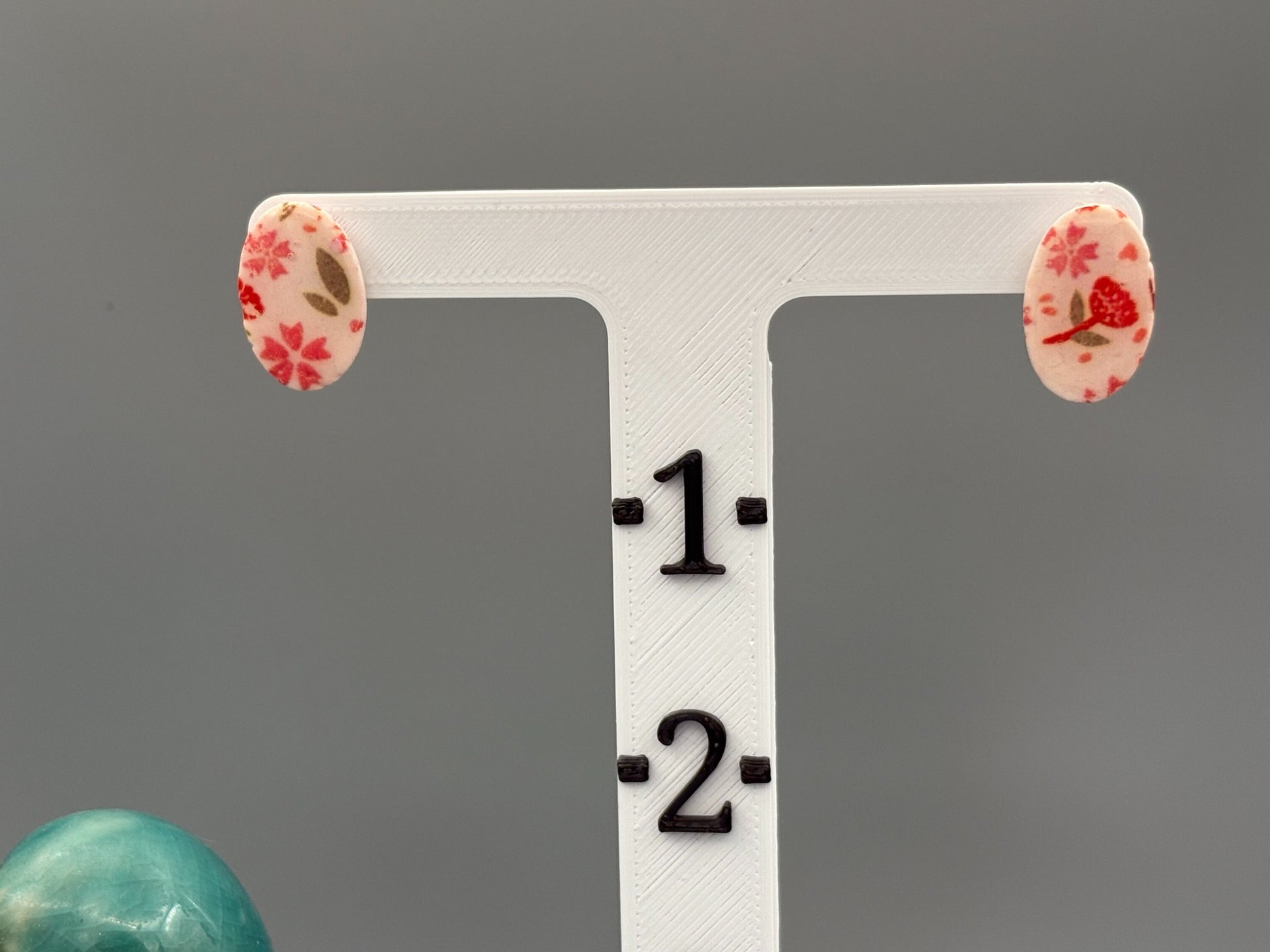 Flower Pattern Oval Stud Earrings - handcrafted polymer clay earrings by Lakeside Clay