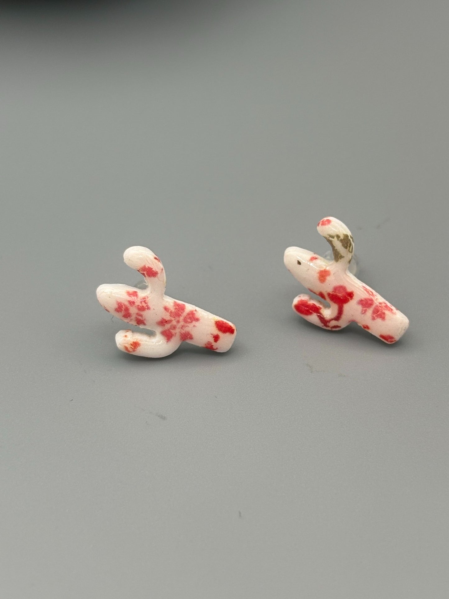 Flower Pattern Cactus Stud Earrings - handcrafted polymer clay earrings by Lakeside Clay