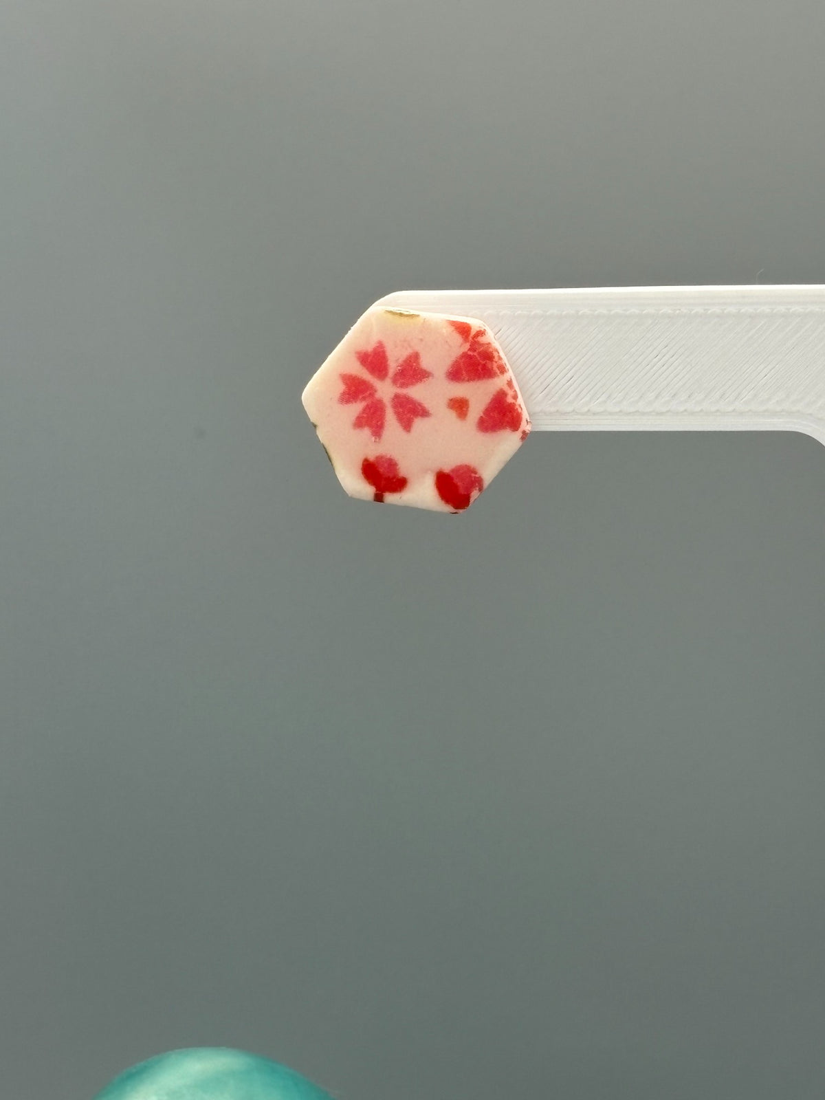 Flower Pattern Hexagon Stud Earrings - handcrafted polymer clay earrings by Lakeside Clay