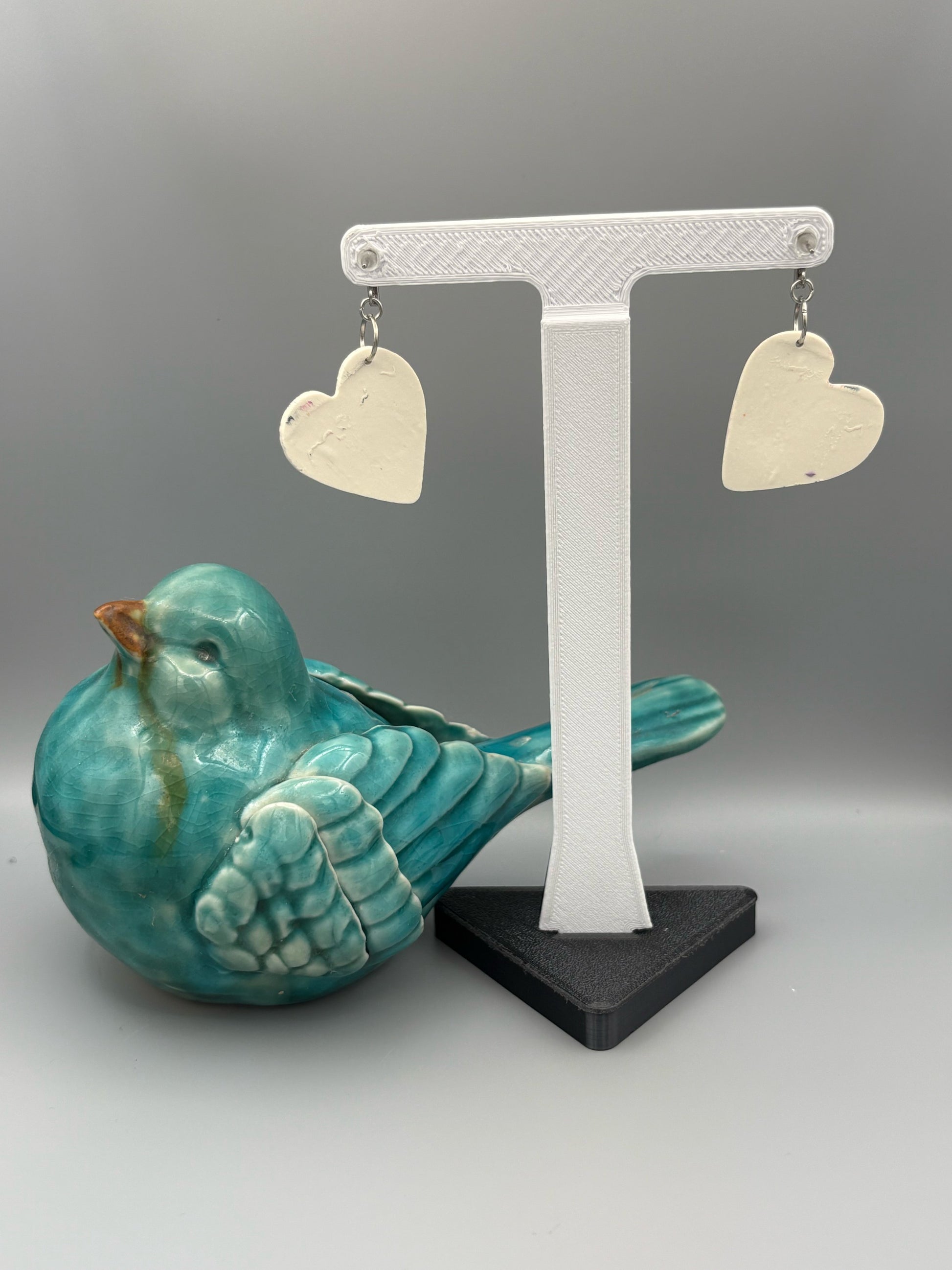 Flower Pattern Heart Dangle Earrings - handcrafted polymer clay earrings by Lakeside Clay