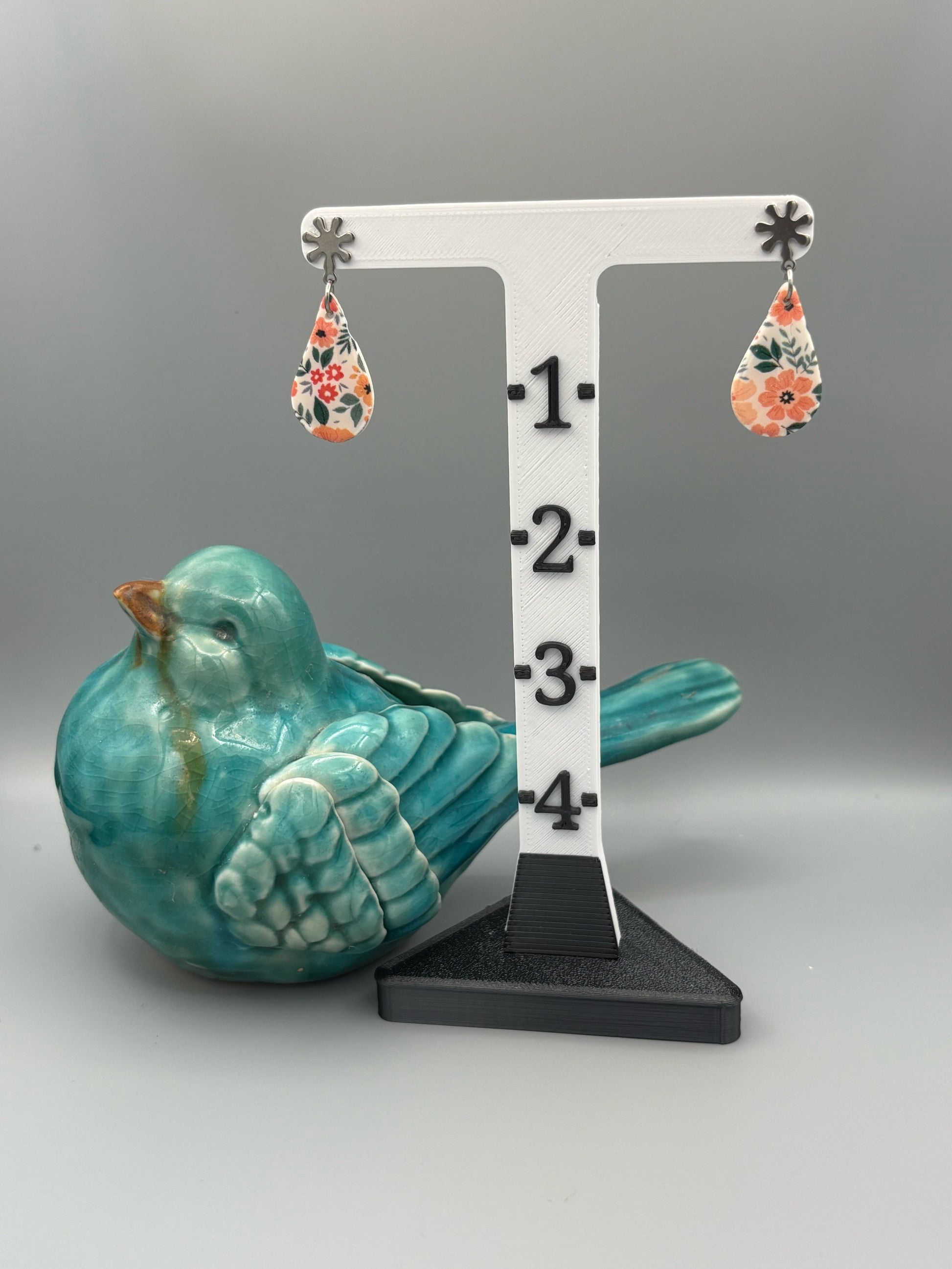 Flower Pattern Drop Dangle Earrings - handcrafted polymer clay earrings by Lakeside Clay