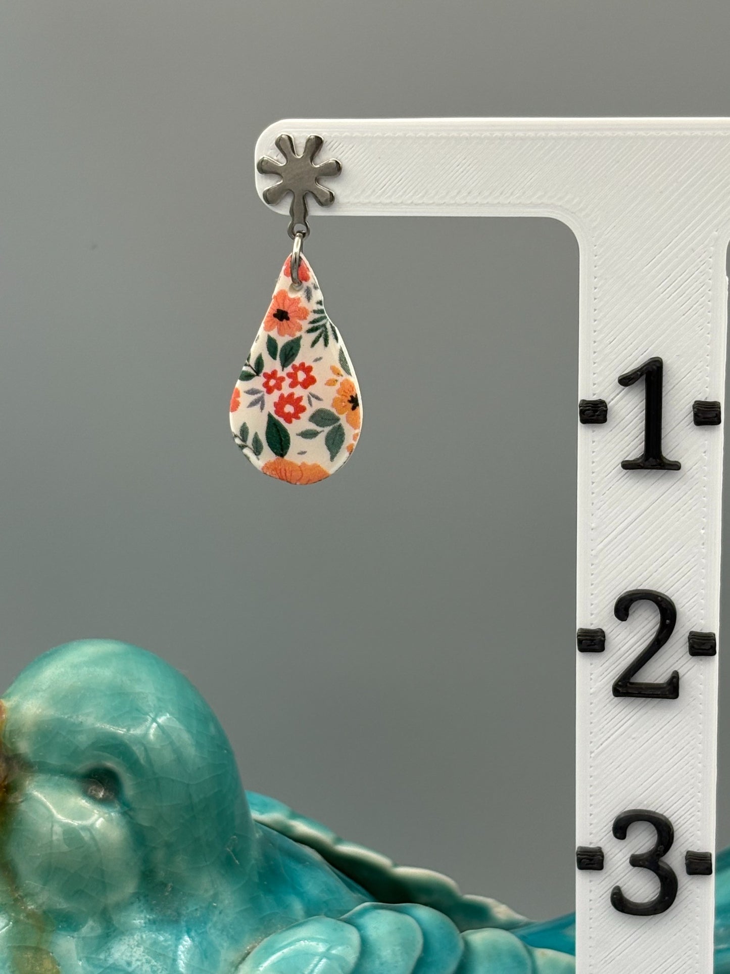 Flower Pattern Drop Dangle Earrings - handcrafted polymer clay earrings by Lakeside Clay