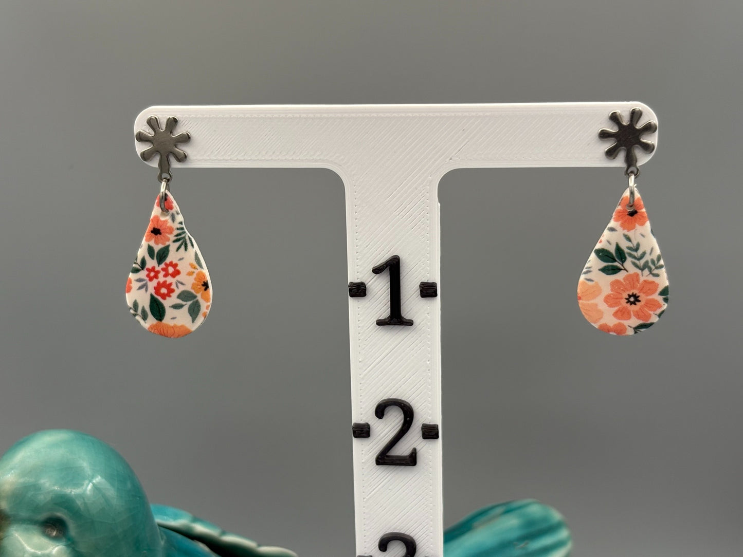 Flower Pattern Drop Dangle Earrings - handcrafted polymer clay earrings by Lakeside Clay