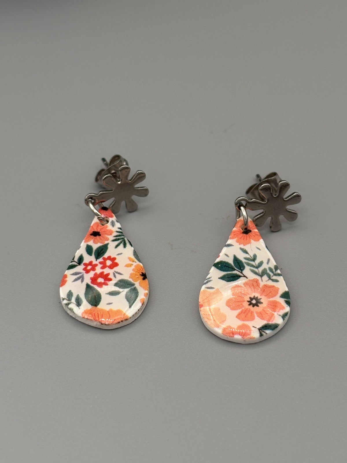 Flower Pattern Drop Dangle Earrings - handcrafted polymer clay earrings by Lakeside Clay