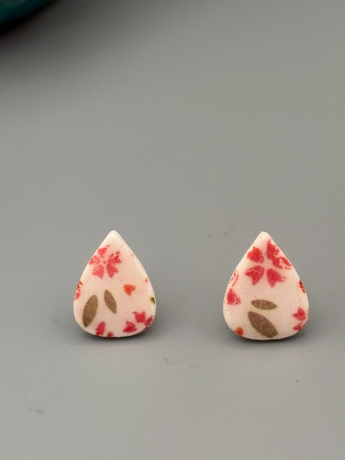 Flower Pattern Drop Stud Earrings - handcrafted polymer clay earrings by Lakeside Clay