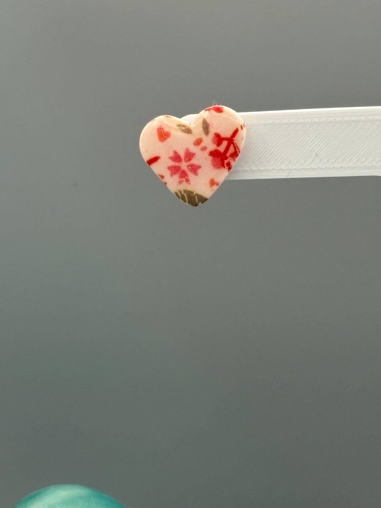 Flower Pattern Heart Stud Earrings - handcrafted polymer clay earrings by Lakeside Clay