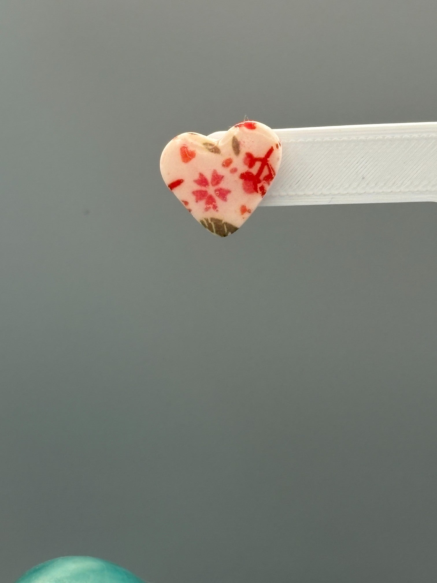Flower Pattern Heart Stud Earrings - handcrafted polymer clay earrings by Lakeside Clay