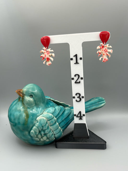Flower Pattern Monstera Leaf Dangle Earrings - handcrafted polymer clay earrings by Lakeside Clay