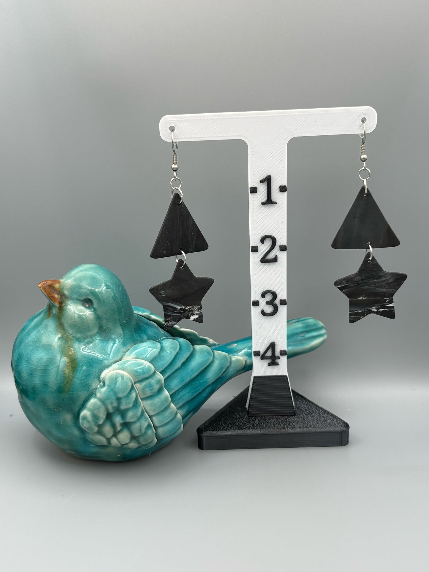 Midnight Sky Triangle & Star Dangle Earrings - handcrafted polymer clay earrings by Lakeside Clay