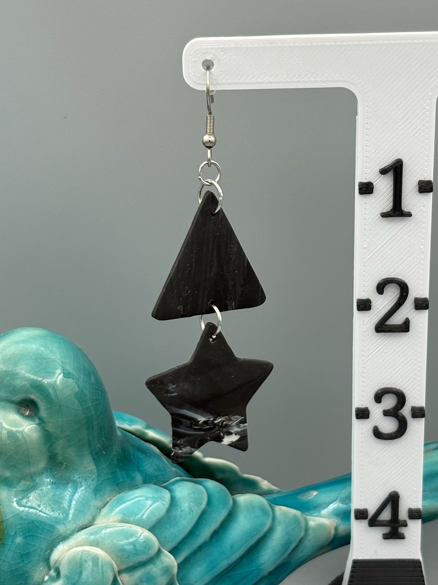 Midnight Sky Triangle & Star Dangle Earrings - handcrafted polymer clay earrings by Lakeside Clay