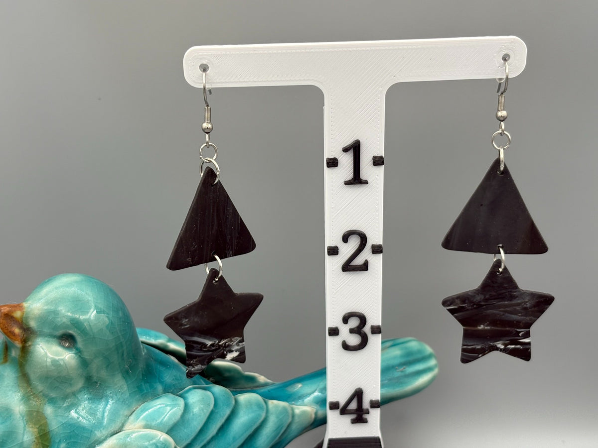 Midnight Sky Triangle & Star Dangle Earrings - handcrafted polymer clay earrings by Lakeside Clay