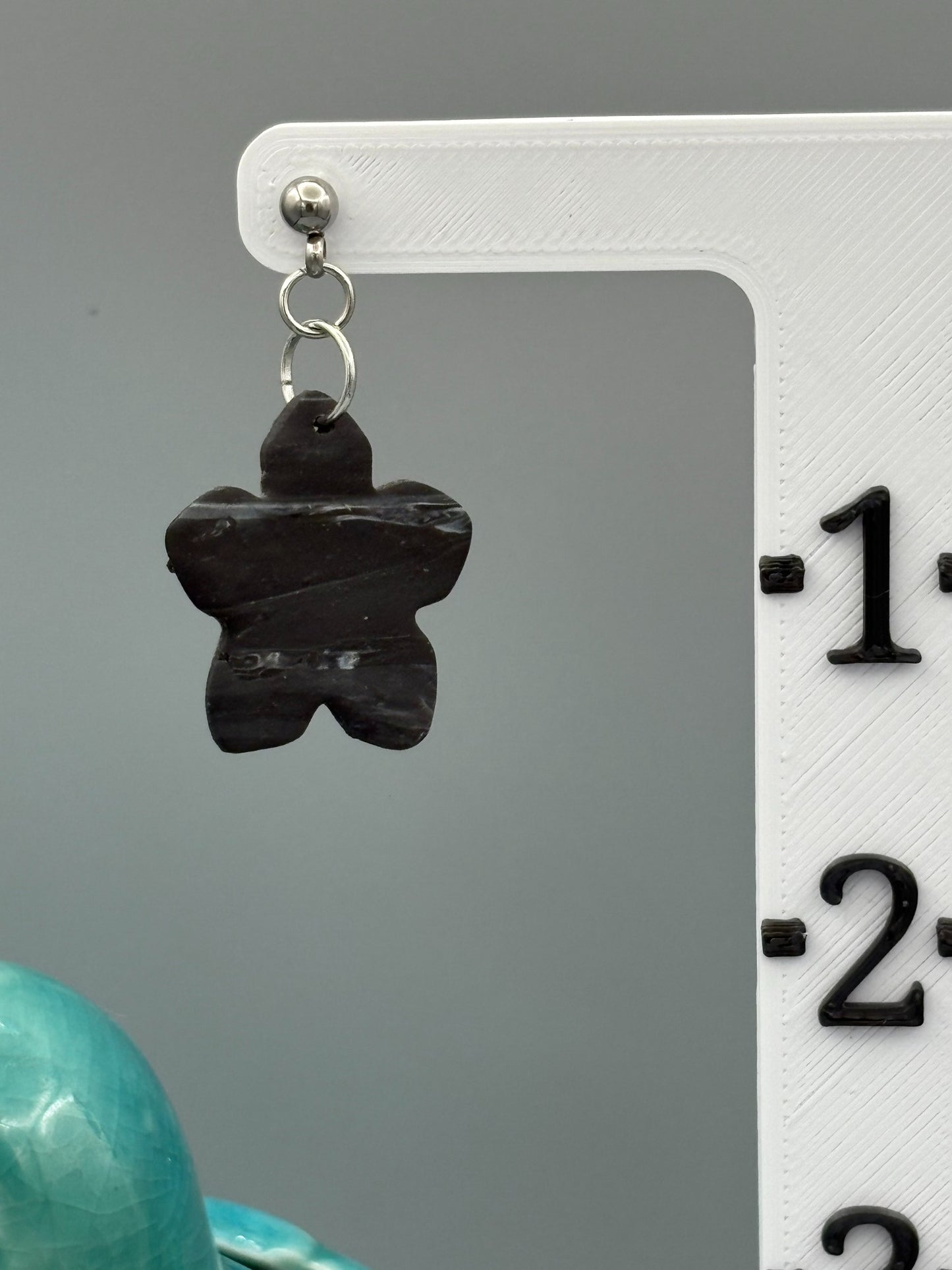 Midnight Sky Flower Dangle Earrings - handcrafted polymer clay earrings by Lakeside Clay