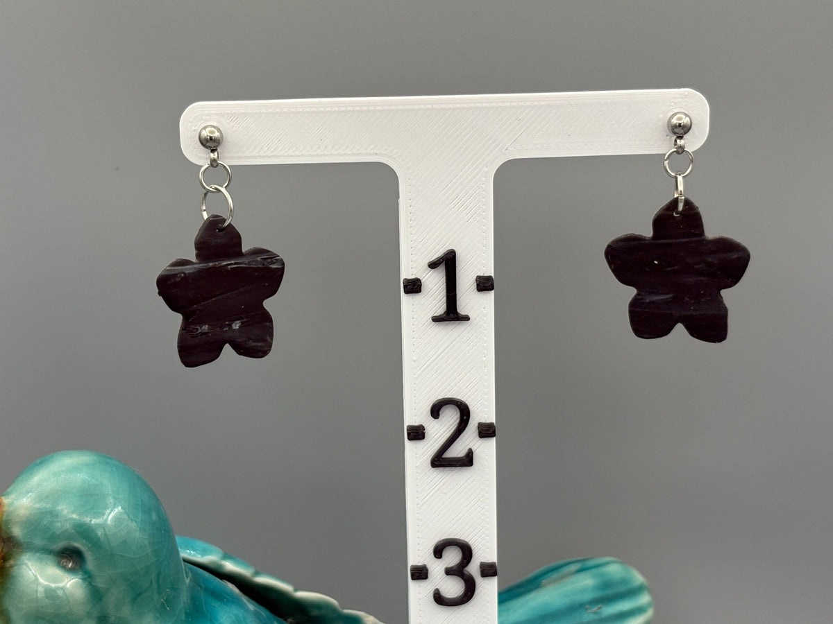 Midnight Sky Flower Dangle Earrings - handcrafted polymer clay earrings by Lakeside Clay