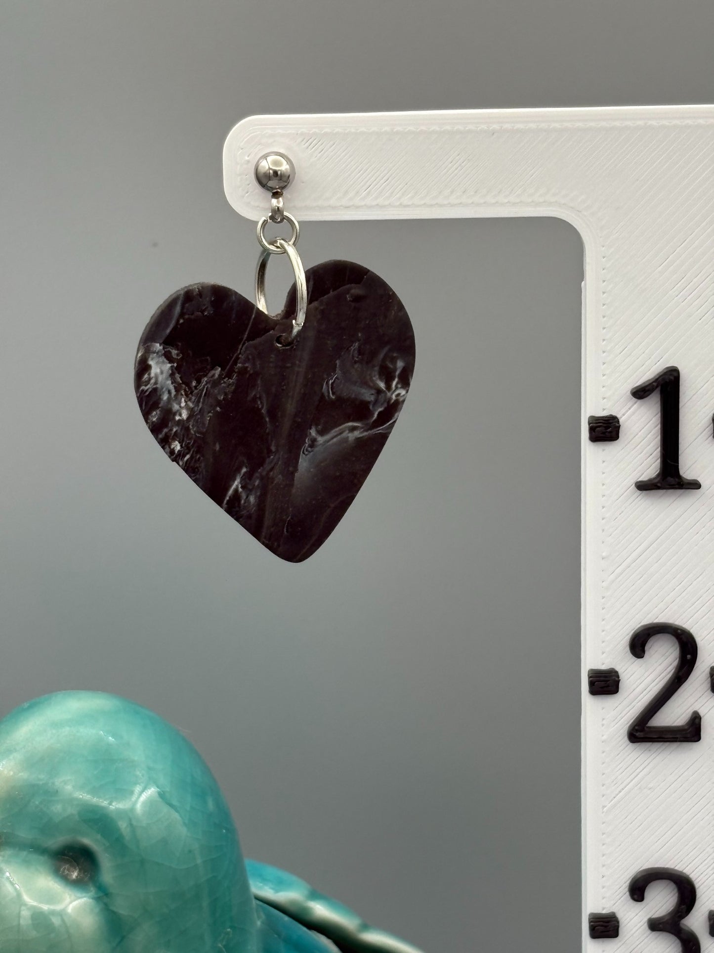 Midnight Sky Heart Dangle Earrings - handcrafted polymer clay earrings by Lakeside Clay