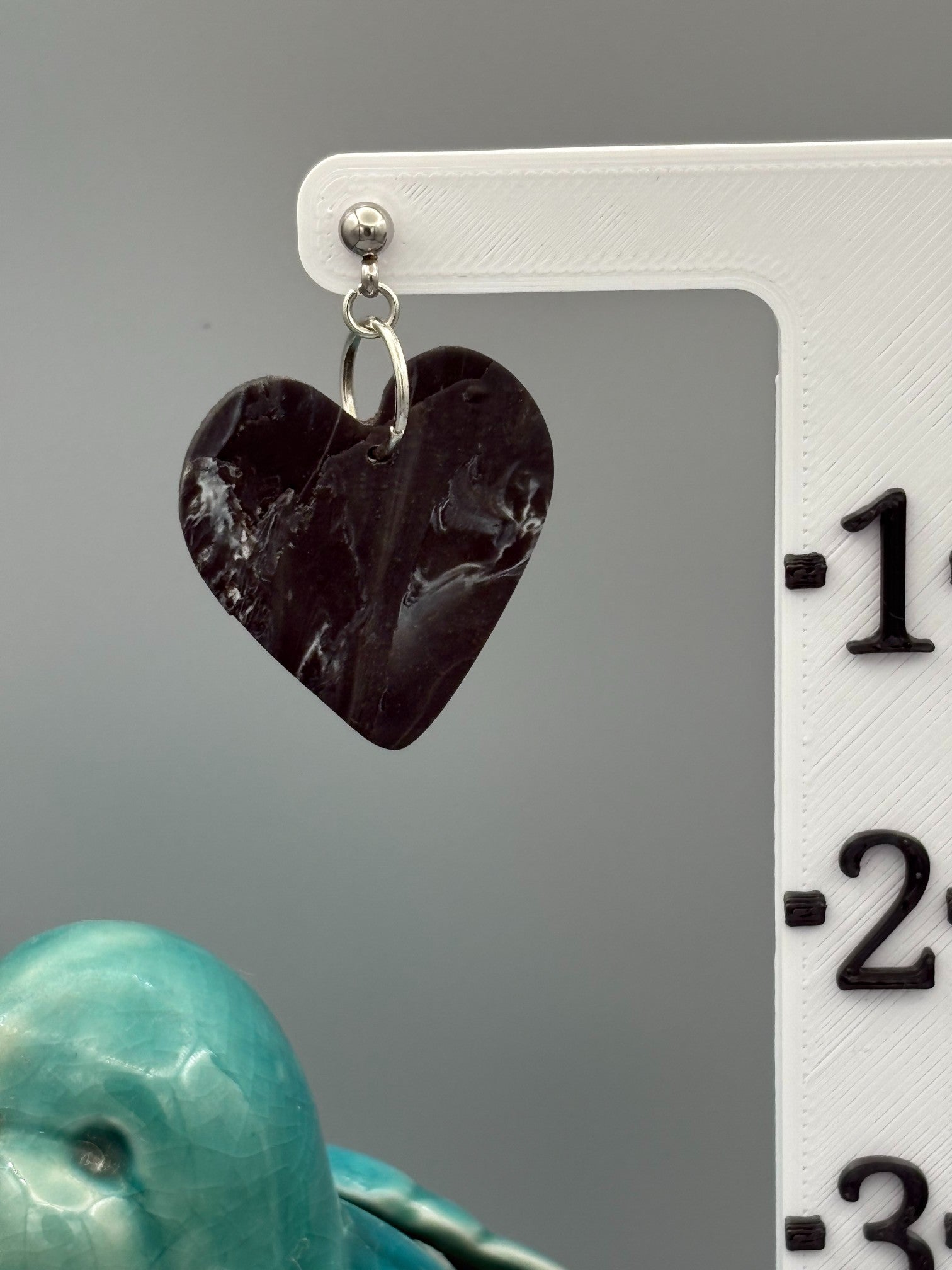 Midnight Sky Heart Dangle Earrings - handcrafted polymer clay earrings by Lakeside Clay