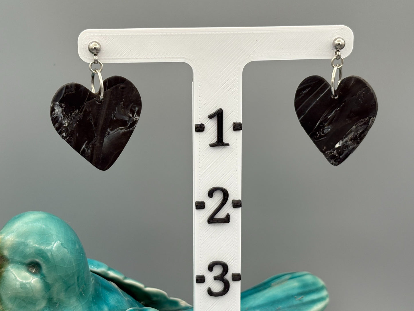 Midnight Sky Heart Dangle Earrings - handcrafted polymer clay earrings by Lakeside Clay