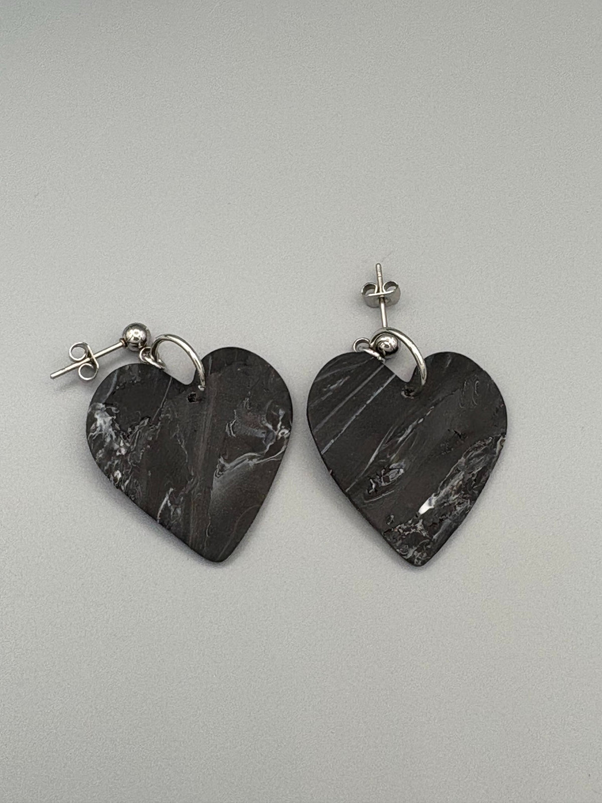Midnight Sky Heart Dangle Earrings - handcrafted polymer clay earrings by Lakeside Clay