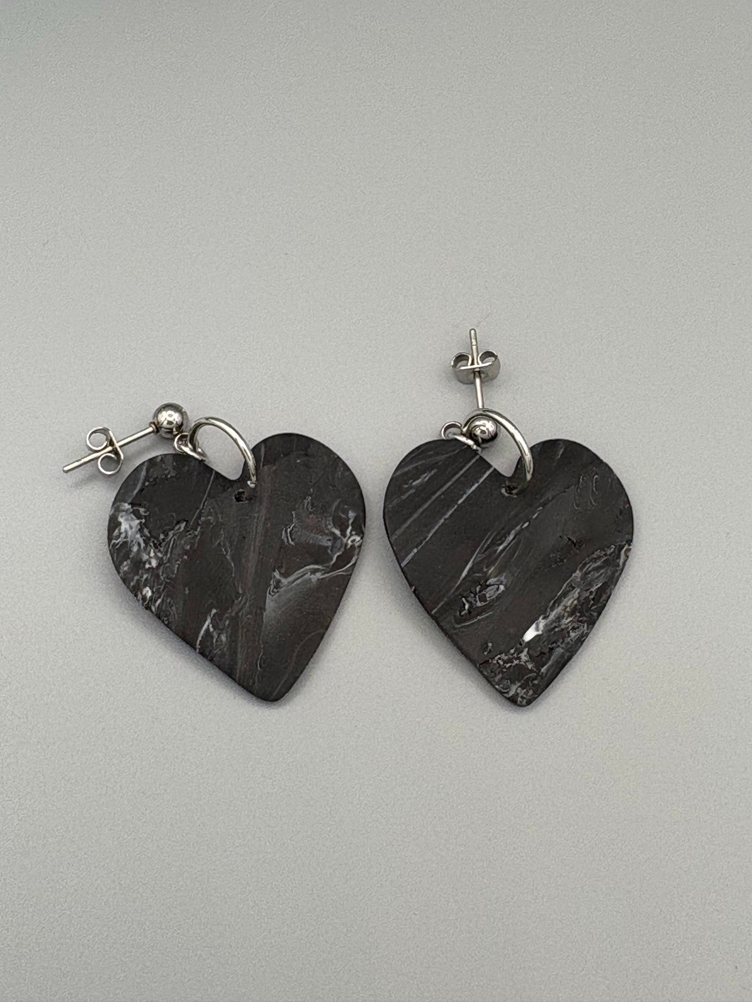 Midnight Sky Heart Dangle Earrings - handcrafted polymer clay earrings by Lakeside Clay