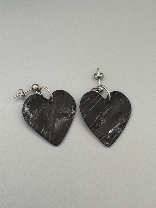 Midnight Sky Heart Dangle Earrings - handcrafted polymer clay earrings by Lakeside Clay