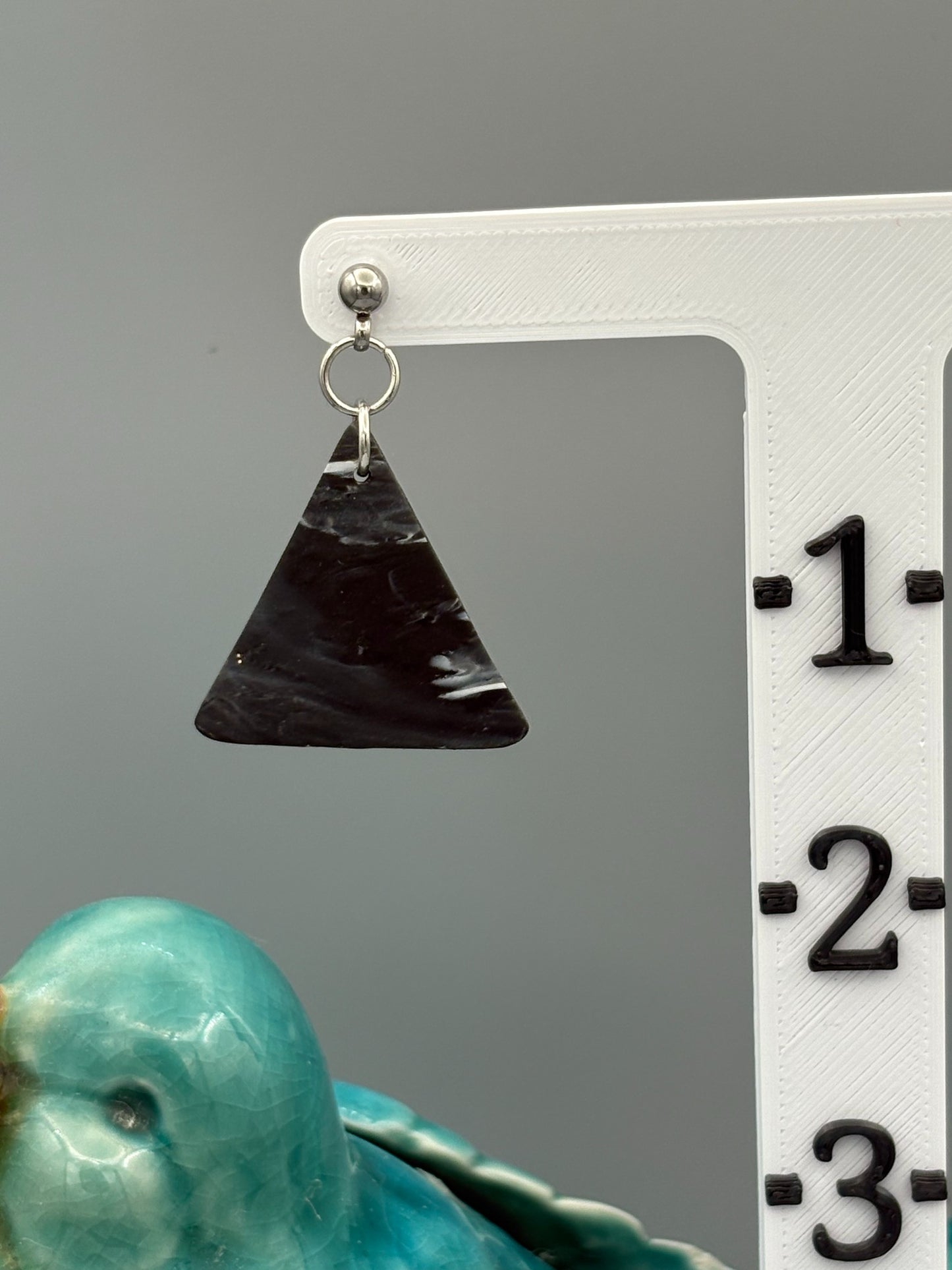 Midnight Sky Triangle Dangle Earrings - handcrafted polymer clay earrings by Lakeside Clay