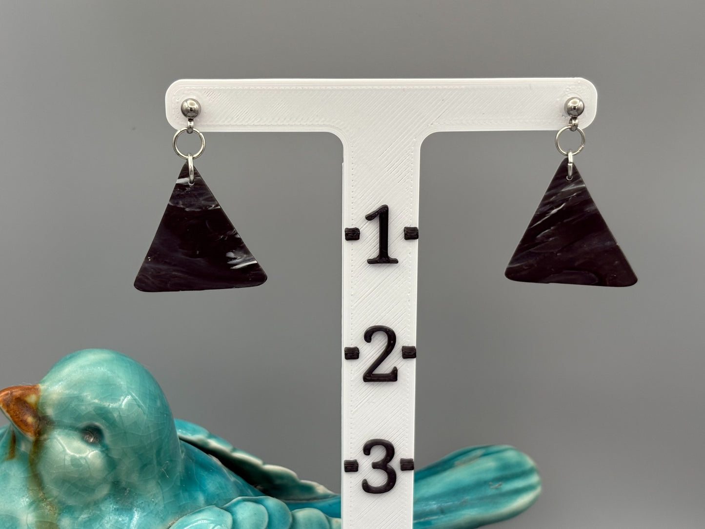 Midnight Sky Triangle Dangle Earrings - handcrafted polymer clay earrings by Lakeside Clay